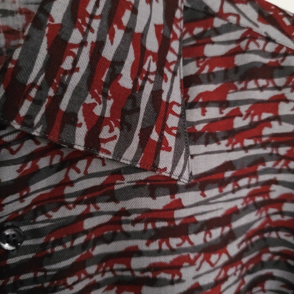 Hermes gray red horse pattern mens fall winter shirts wool silk. - Picture 6 of 14